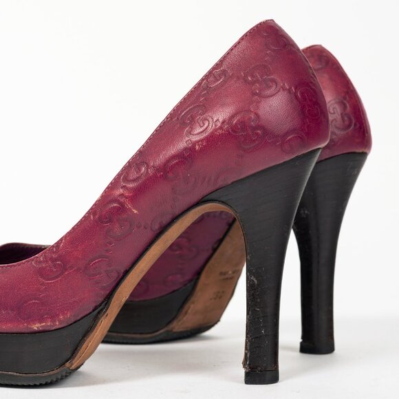 Gucci Purple Guccissima Soft Leather Horsebit Peep-Toe Pumps - Picture 8 of 9